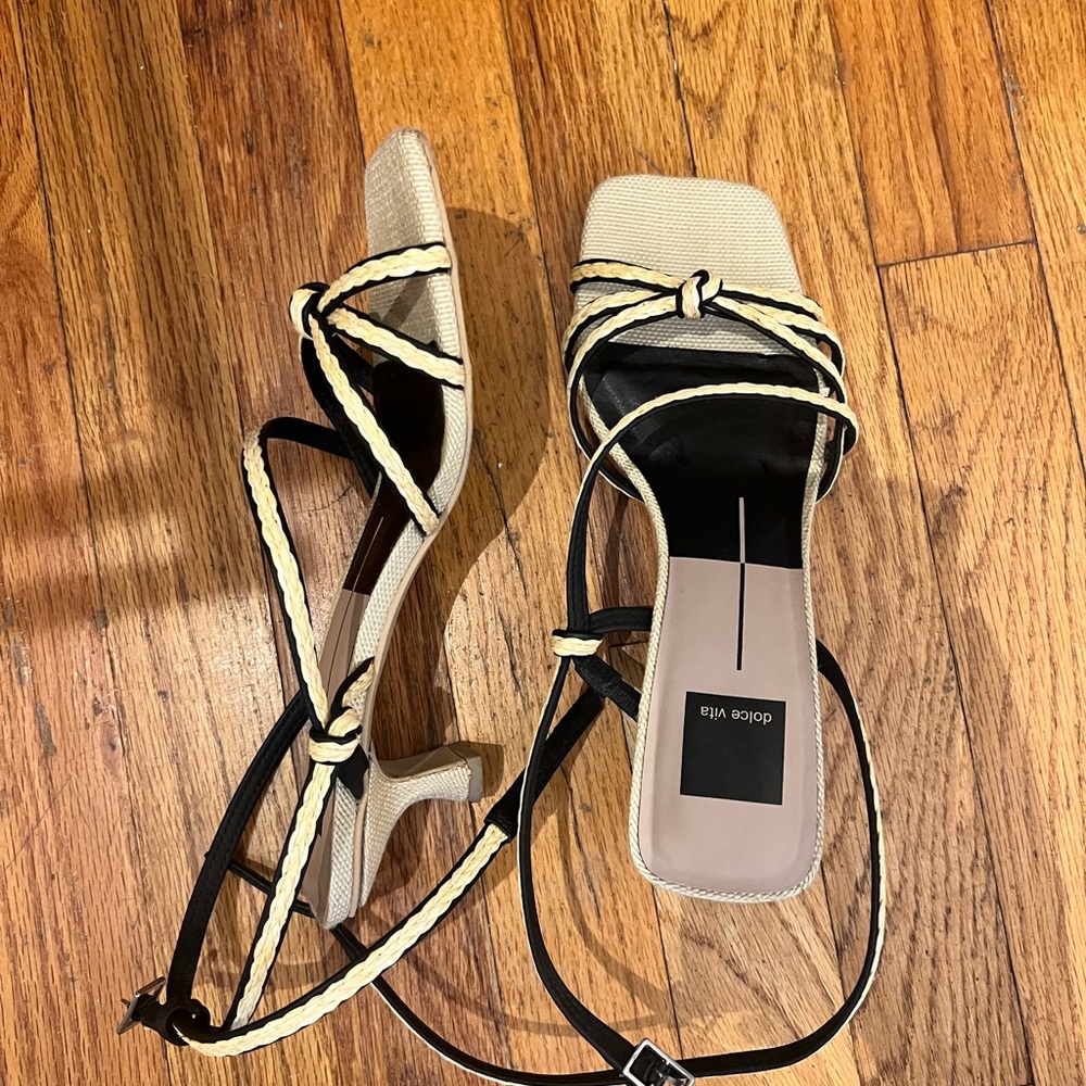 Dolce Vita Women's Black and Cream Kitten Heeled Sandals - Picture 2 of 3